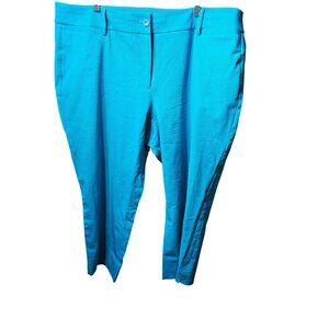 Lane Bryant Womens Size 20 Turquoise Cotton Blend Trousers With Button Closure